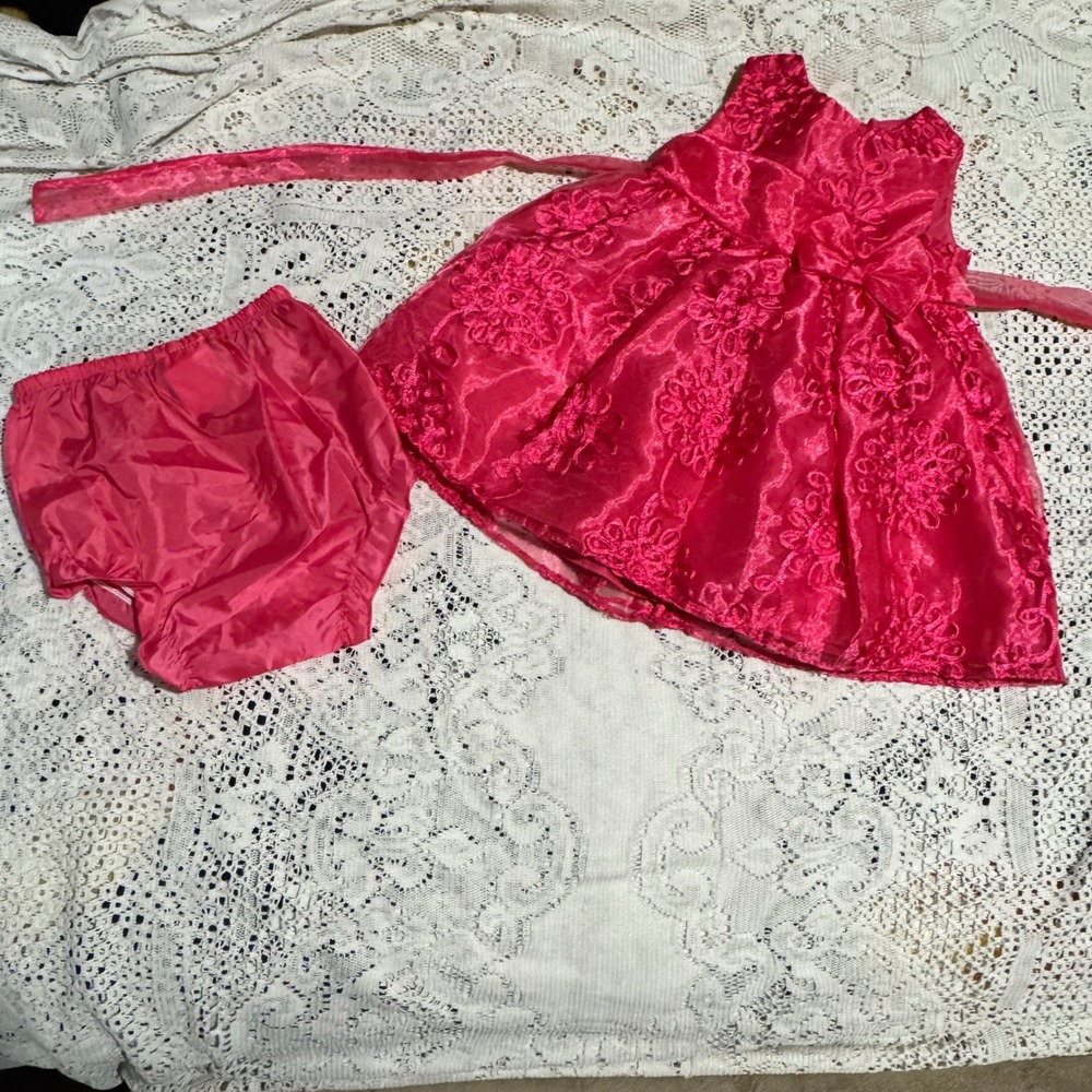 Rare Editions Baby Girl Dress with Bloomer Set Pink Floral 12 Months - Picture 1 of 5